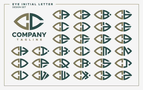 Luxury eye or leaf shape letter C CC logo design set