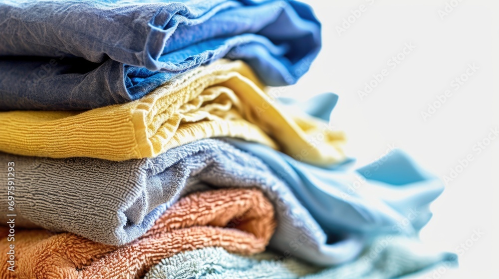 Poster a pile of folded towels neatly stacked on top of each other. versatile and practical for various pur