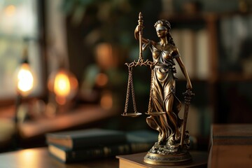 Lady Justice statue holding a sword. Suitable for legal, justice, and law-related concepts - obrazy, fototapety, plakaty