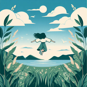 Soaring  In Nature
This Digital Artwork Depicts A Person Soaring In The Air Amidst A Serene Natural Landscape. The Person Is Depicted Mid-air With Their Arms And Legs Spread Out.