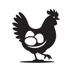 Morning Hues on the Farm: Dawn Shadows, Silhouetted Fowl, and Tranquil Countryside Views - Hen eggs Silhouette
