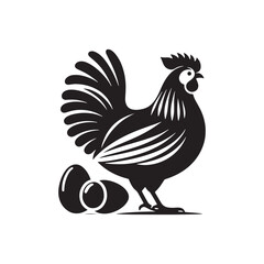 Farmyard Serenity: Silhouetted Farmsteads, Fenced Pastures, and Calm Rural Scenes - Hen eggs Silhouette
