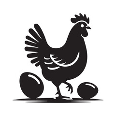 Hayfield Silhouettes: Rustic Farm Scenes, Golden Fields, and Tranquil Agriculture - Hen eggs Silhouette
