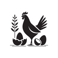 Evening on the Farm: Sunset Silhouettes, Pastoral Scenes, and Nightfall in the Countryside - Hen eggs Silhouette
