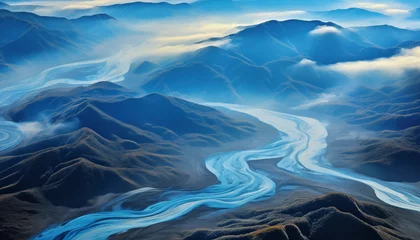 Foto op Aluminium Aerial view of mountains and rivers © lichaoshu