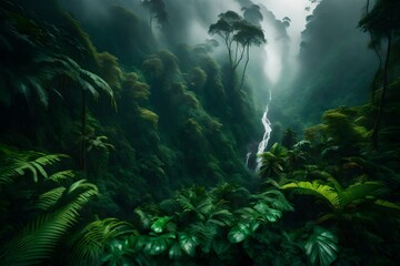 Misty mountains shrouded in the secrets of the dense rainforest.