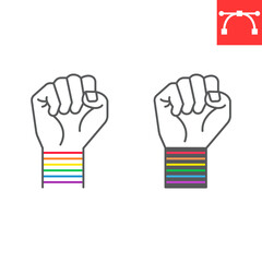 Obraz premium LGBT power line and glyph icon, LGBT and protest, hand fist vector icon, vector graphics, editable stroke outline sign, eps 10.