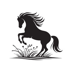 Horse Silhouette: Running Free, Dynamic Equine Energy Captured in a Simple and Striking Black Outline - Nature's Spirit in Motion
