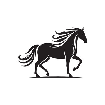 Elegant Horse Silhouette: Galloping Beauty, Dynamic Equine Motion in Simplified Black Profile - Nature's Power and Freedom Captured in a Simple Image
