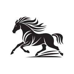 Running Horse Silhouette Illustration: Elegant Equine Form in Motion, Ideal for Nature-themed Art

