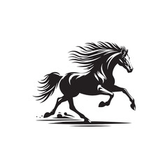 Illustration of a Running Horse Silhouette: Powerful Equine Movement Captured in Art, Perfect for Nature-themed Designs
