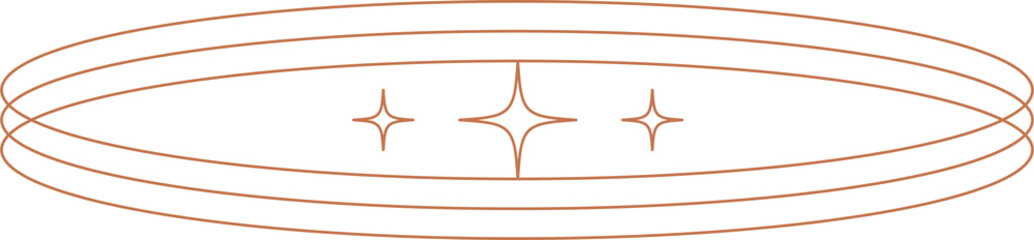 Aesthetic ellipse frame shape. Outline minimal graphic element with stars. Abstract boho frame with sparkles. Trendy geometric template for poster and story.