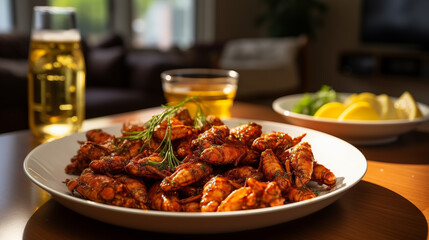 Delicious spicy shrimp on the table - obrazy, fototapety, plakaty
