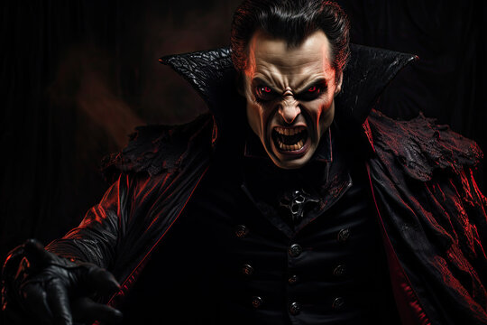 Portrait of a man dressed in a vampire costume. Studio shot