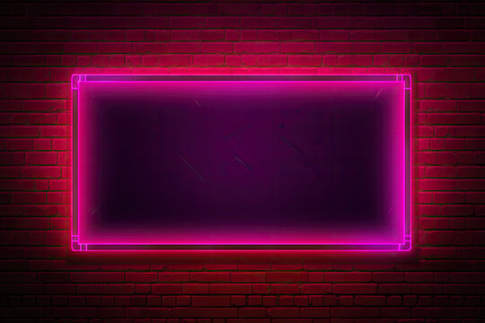 Neon frame on a brick wall background. Vector Illustration.