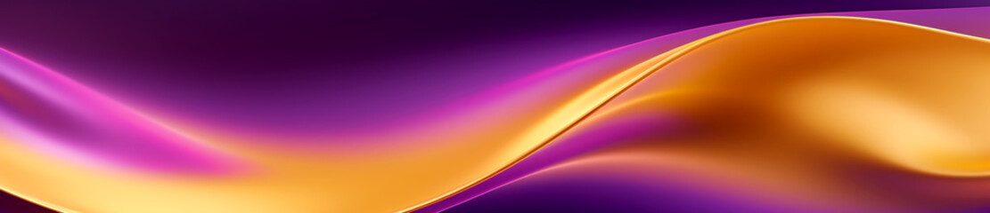 Purple and Yellow Wave on Black Background, Dark Purple Glowing Background, Abstract Lighting Draped in Silk. Colored Light Waves.