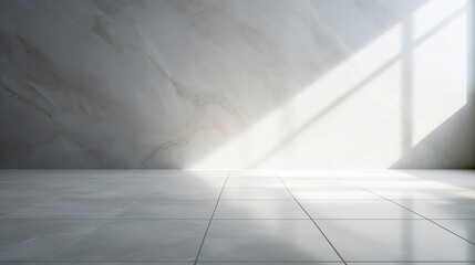 Room with Marble Walls and Floor, White Walls, White Marble Interior, Realistic Light and Shadow, Angular Dynamic White Stone Floor, Fully Rendered Light in Shadow, Detailed Natural Light.