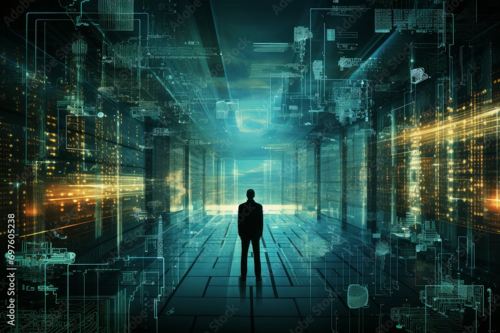 Poster professional information tech security man. server information. generate ai