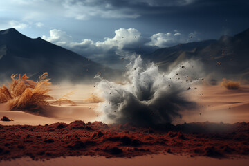 Desert landscape with dust storm