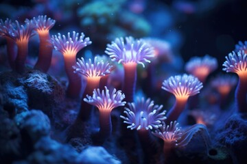 Coral Garden at Night: A macro shot of vibrant coral polyps.