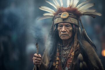 Obraz premium A mystical shaman conducts a ceremony invoking the spirits of the land