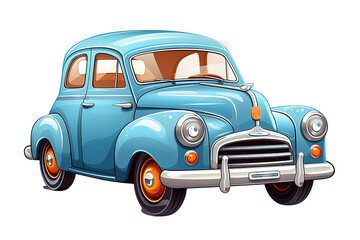 Bright pastel blue old vintage car isolated on PNG Background. Generative Ai.