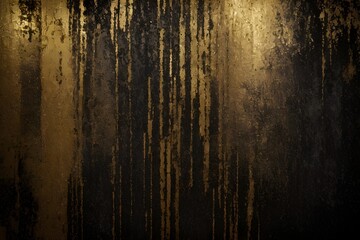 Grunge wall background. The dark, rough details add an interesting twist to the abstract design, while the black isolation on a bold gold and black background creates a visually stunning contrast.