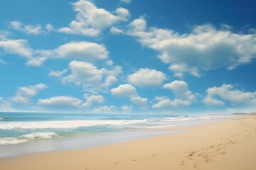 Expansive Ocean beach blue sky day. Relax horizon. Generate Ai