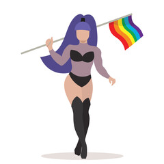 A beautiful and confident drag queen with rainbow flag for LGBTQ+ concept and for equality and diversity supporting. Vector illustration flat charactor on white background