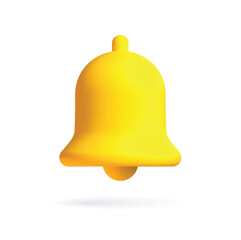 Realistic 3d notification yellow bell icon. 3d vector render ringing bell with notification. Vector illustration