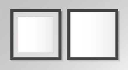 Realistic Black square frames. For an image or photo. Posters on wall. Frames Design Template for Mockup. Vector illustration