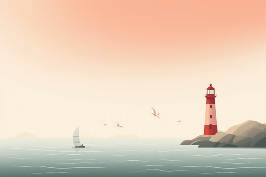 Tranquil Lighthouse morning background. Tower coast. Generate Ai