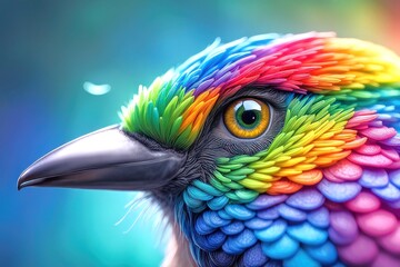 close up, cute bird made of rainbow colors, spring celebration, animals concept, generative ai