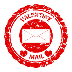 Valentine mail rubber stamp icon, print texture