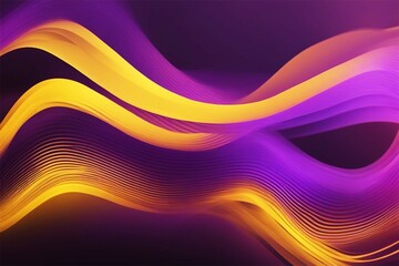 Purple yellow glowing bright contrast curved waves. Beautiful abstract background.