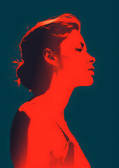 woman silhouette in red lightning