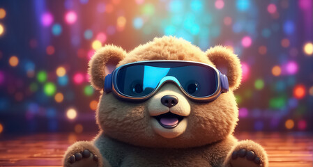 Cute toy bear in sunglasses happy