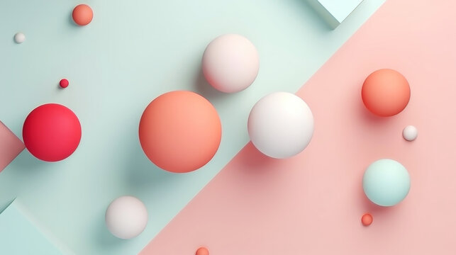Geometric 3d smooth pastel shapes. Abstract background with light colour palette. Generative AI