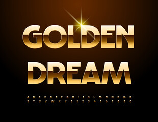 Vector chic sign Golden Dream. Modern Elegant Font. Luxury Alphabet Letters and Numbers.