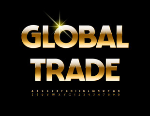 Vector trendy logo Global Trade. Chic Gold Font. Modern Alphabet Letters and Numbers set