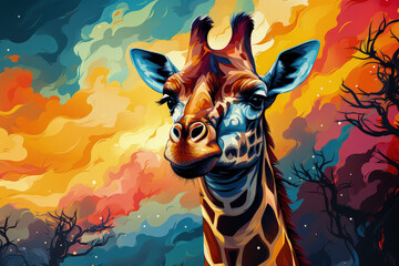 Bright and Colorful A Fauvism Style of a Giraffee, Generative Ai - obrazy, fototapety, plakaty