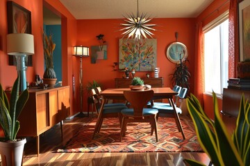 Eclectic Vintage Dining Room with 1960s Vibes and Retro Furniture in Bold Colors
