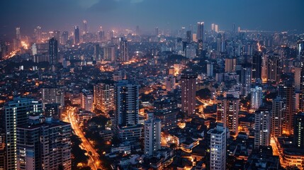 Bombay Nights: Aerial Cityscape of Mumbai's Architectural Marvels - obrazy, fototapety, plakaty
