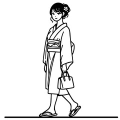 Japanese Girl Shopping Illustration.