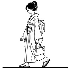 Japanese Girl Shopping Illustration.