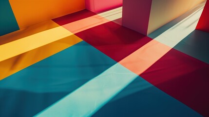 Fototapeta premium Vibrant geometric shadows cast on a wall, creating abstract shapes and patterns with a play of light