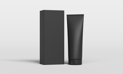 블랙 빈 용기와 패키지 박스 목업 Blank Black Tube and Packaging Box Mock