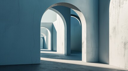 Elegant minimalist archway passageways in white, forming a maze-like abstract composition of curves