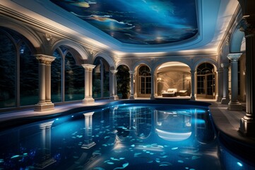 Extravagant Luxury pool. Summer vacation tropical. Generate Ai