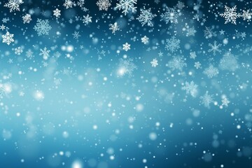 Random falling snow flakes wallpaper. Snowfall dust freeze granules. Snowfall sky white teal blue background. Many snowflakes february vector. Snow nature scenery. generative ai.